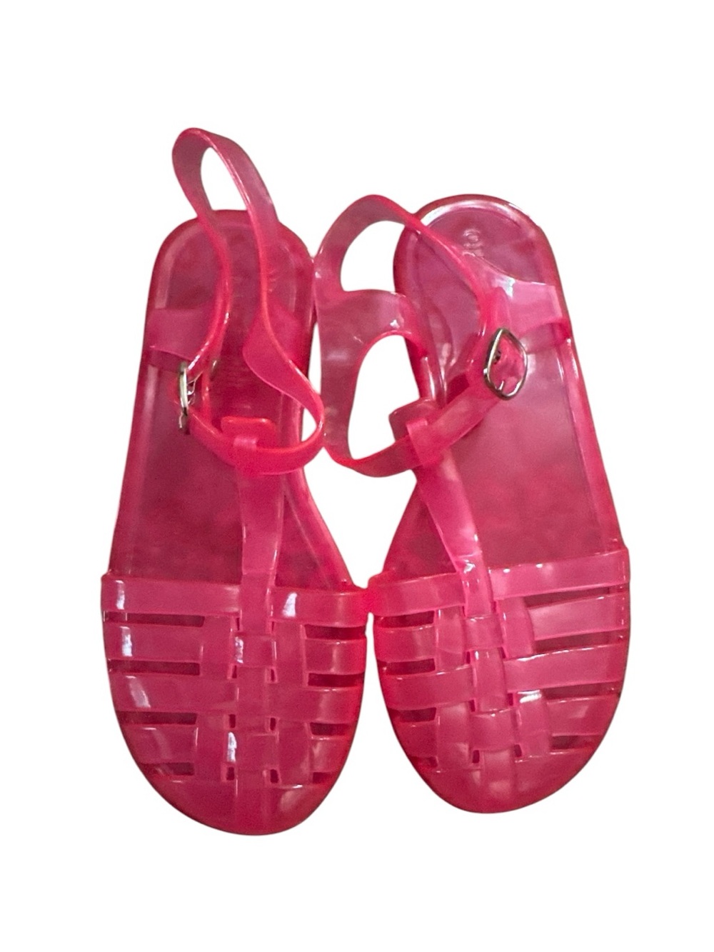 Old Navy Big Girls Size 2 See-through Pink Jelly T-Strap Sandals Summer Shoes